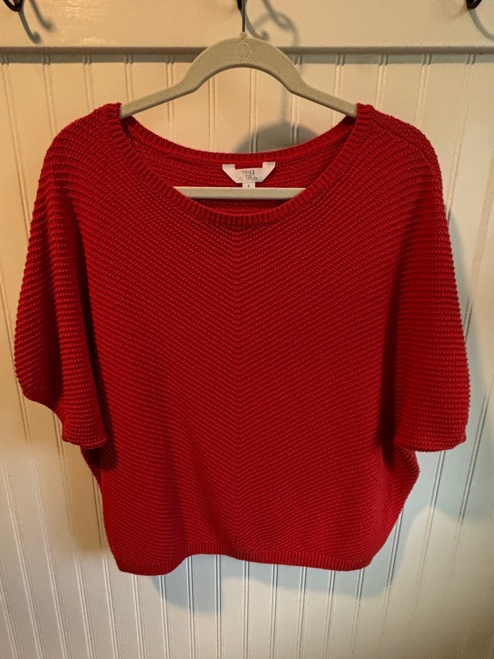 Time and Tru Red orange Knit Short-Sleeve Sweater